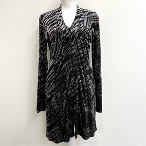 Chicos Long Cardigan Leopard Zebra Animal Print Burnout Velvet Black Silver M